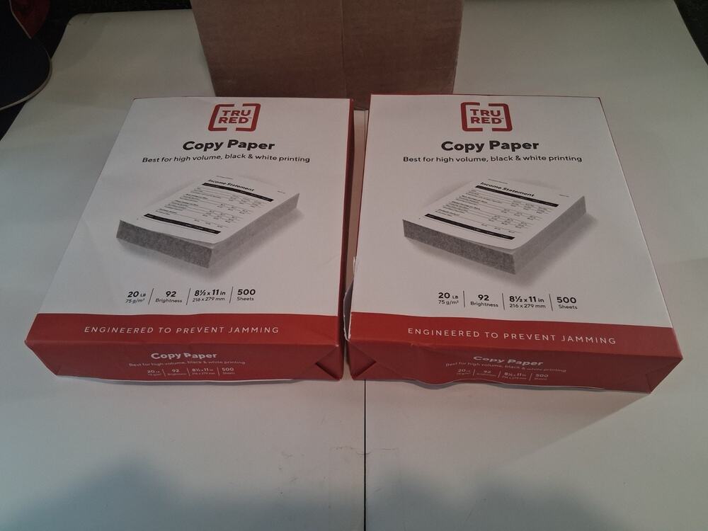 TRU RED Copy Paper 8.5 x 11 White 20 lb 92 Brightness 1000 Sheets Total (2 Pack)